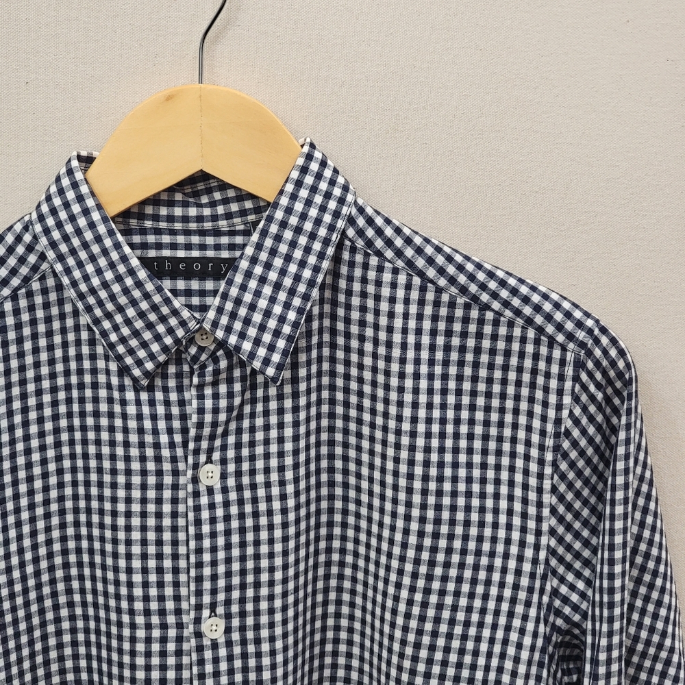 Theory Navy and White Checkered Men's Shirt